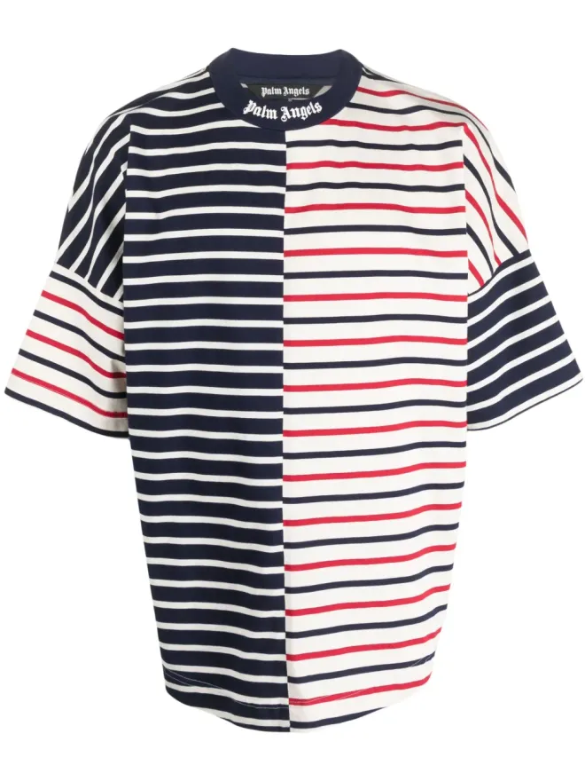 Palm Angels Palm Angels ストライプ柄 ロゴプリント Tシャツ ブルーの商品画像