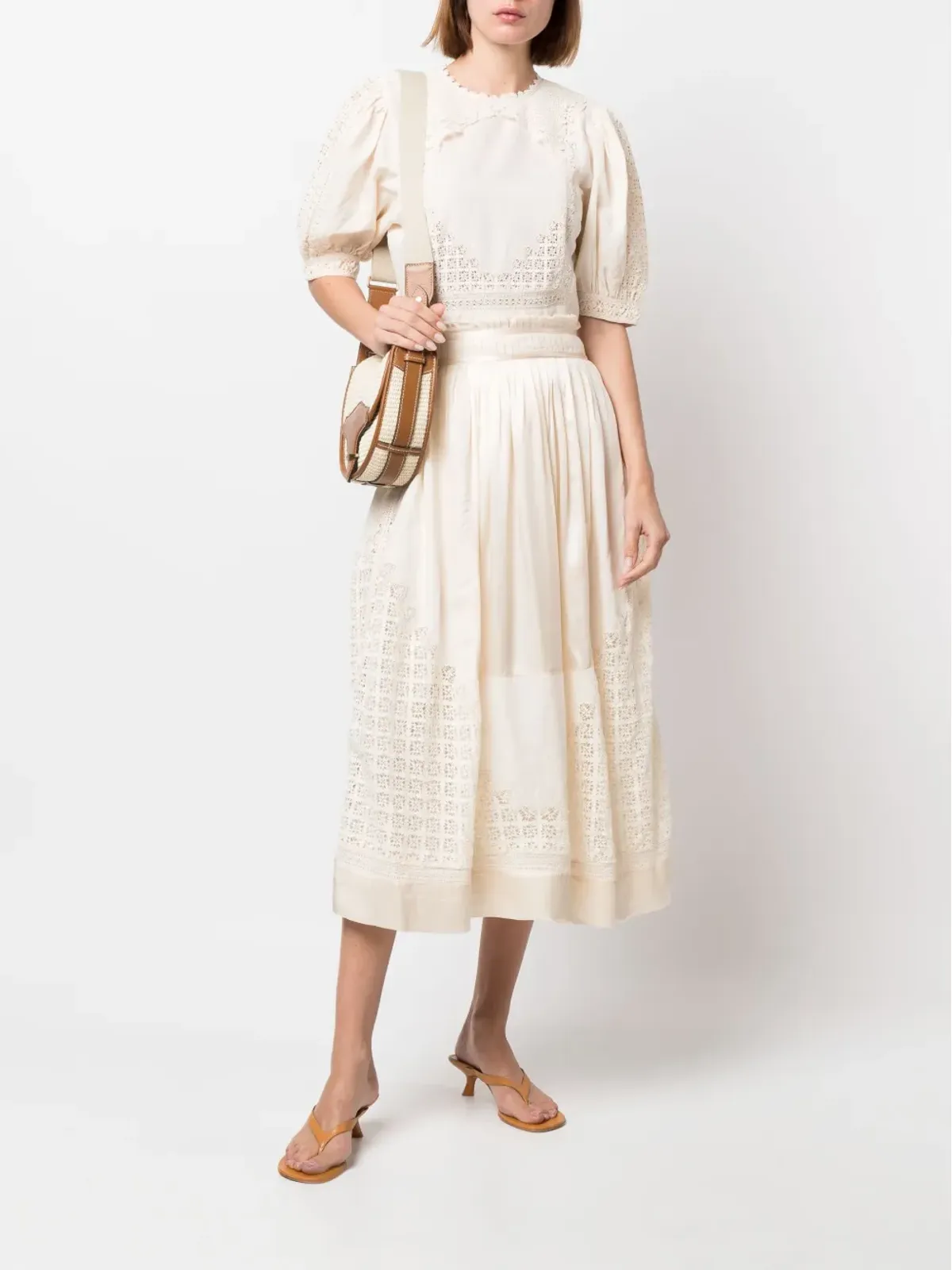 Ulla Johnson Cadena レースインサート ミディスカート - 画像2