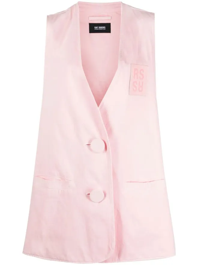 Raf Simons Raf Simons デニム オーバーサイズ ロゴパッチ ジレ ピンクの商品画像