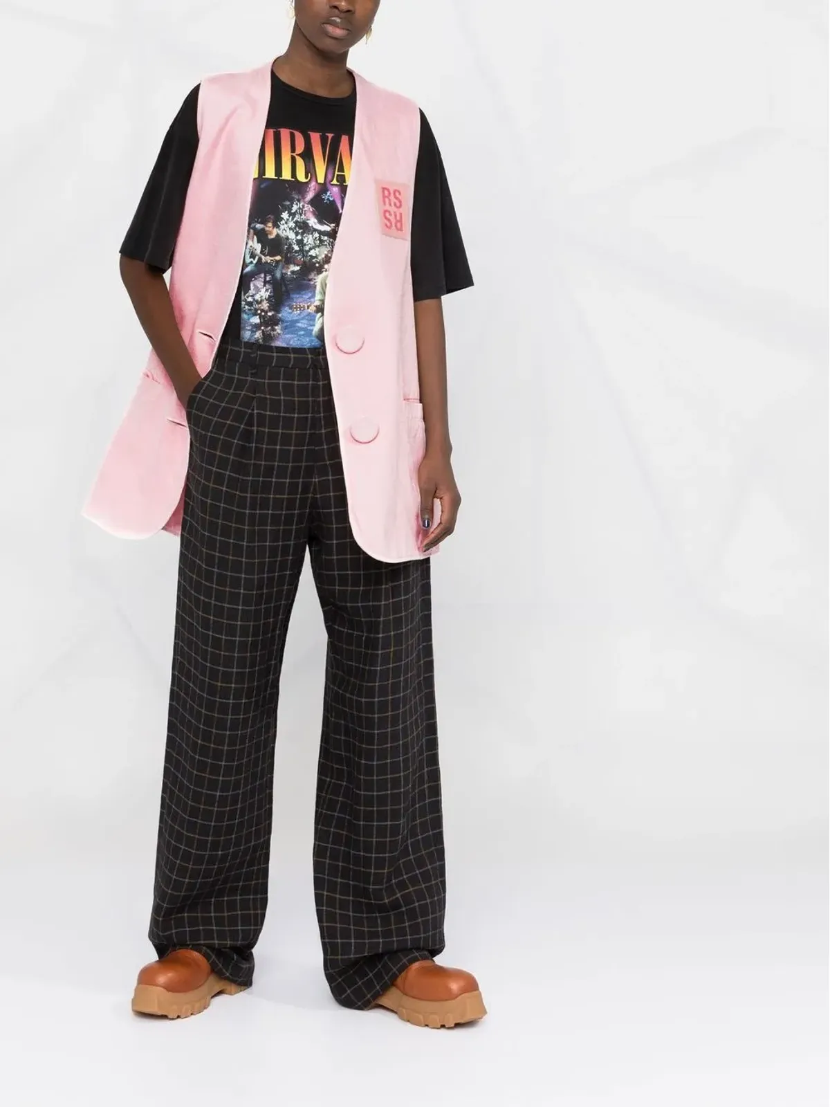 Raf Simons デニム オーバーサイズ ロゴパッチ ジレ ピンク - 画像2