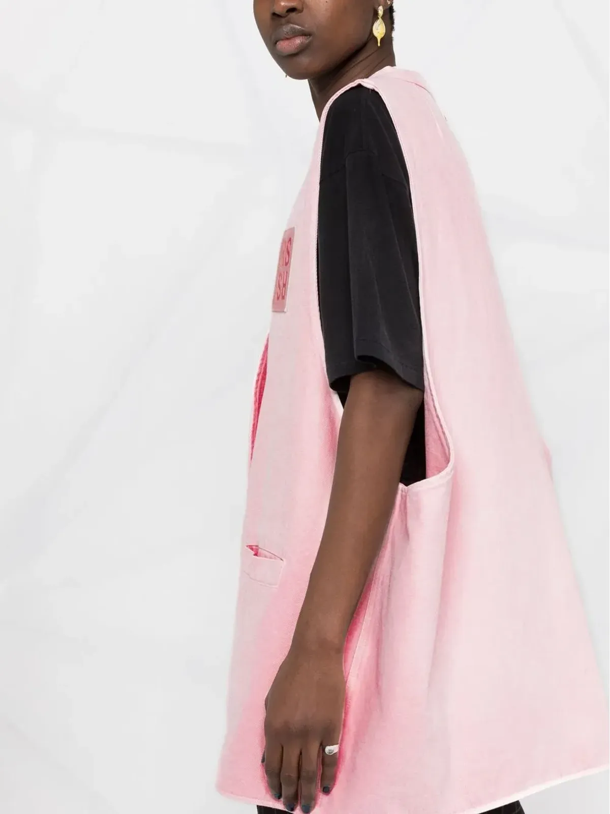 Raf Simons デニム オーバーサイズ ロゴパッチ ジレ ピンク - 画像3