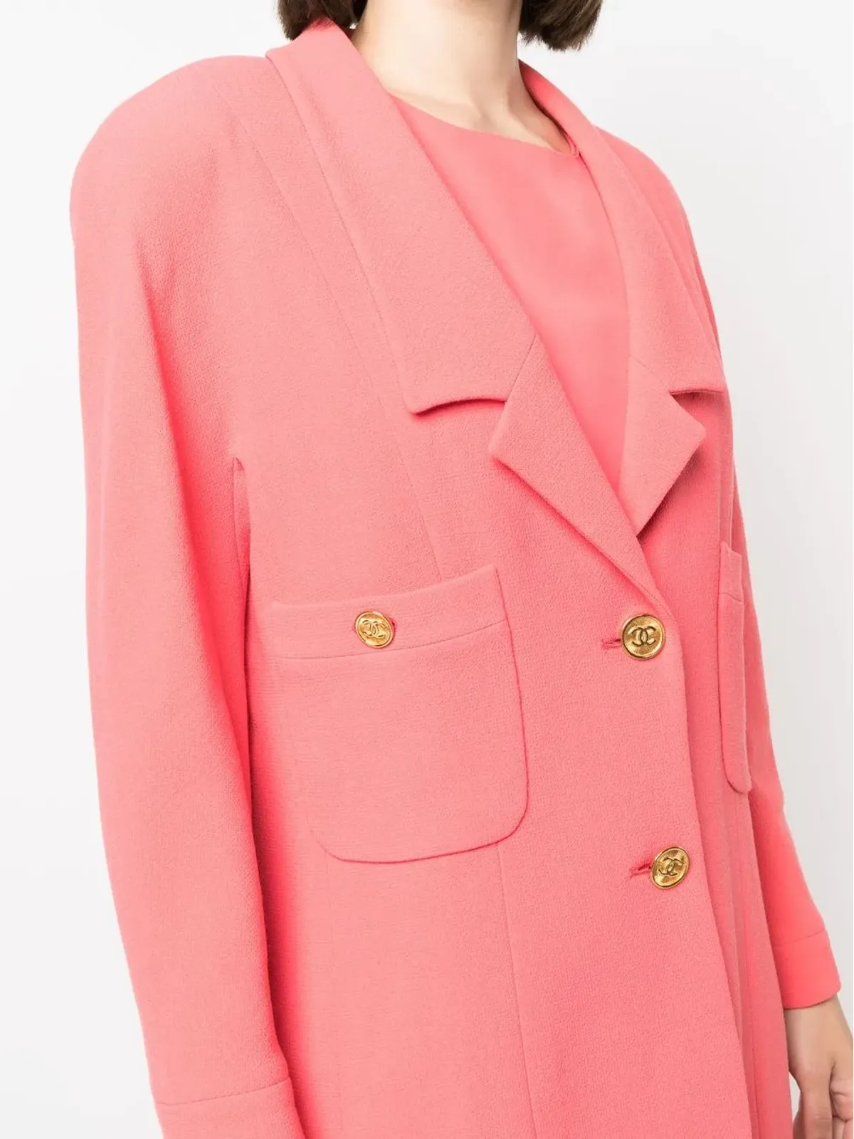 CHANEL ビンテージ 1980年代 CCボタン ドレスとブレザー セット オレンジ - 画像5