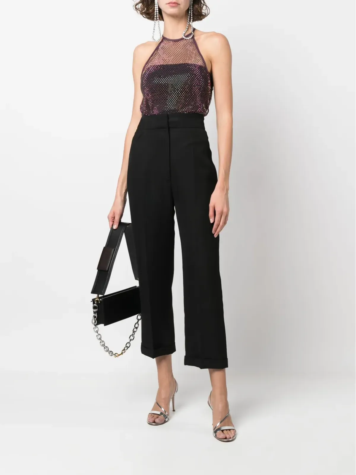 Patrizia Pepe ラインストーン付きメッシュ クルーネック トップ - 画像2