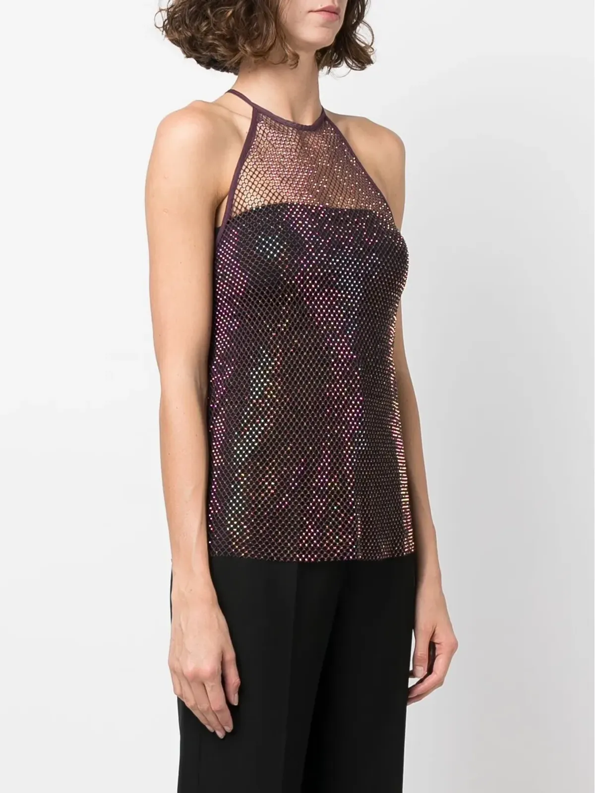 Patrizia Pepe ラインストーン付きメッシュ クルーネック トップ - 画像3