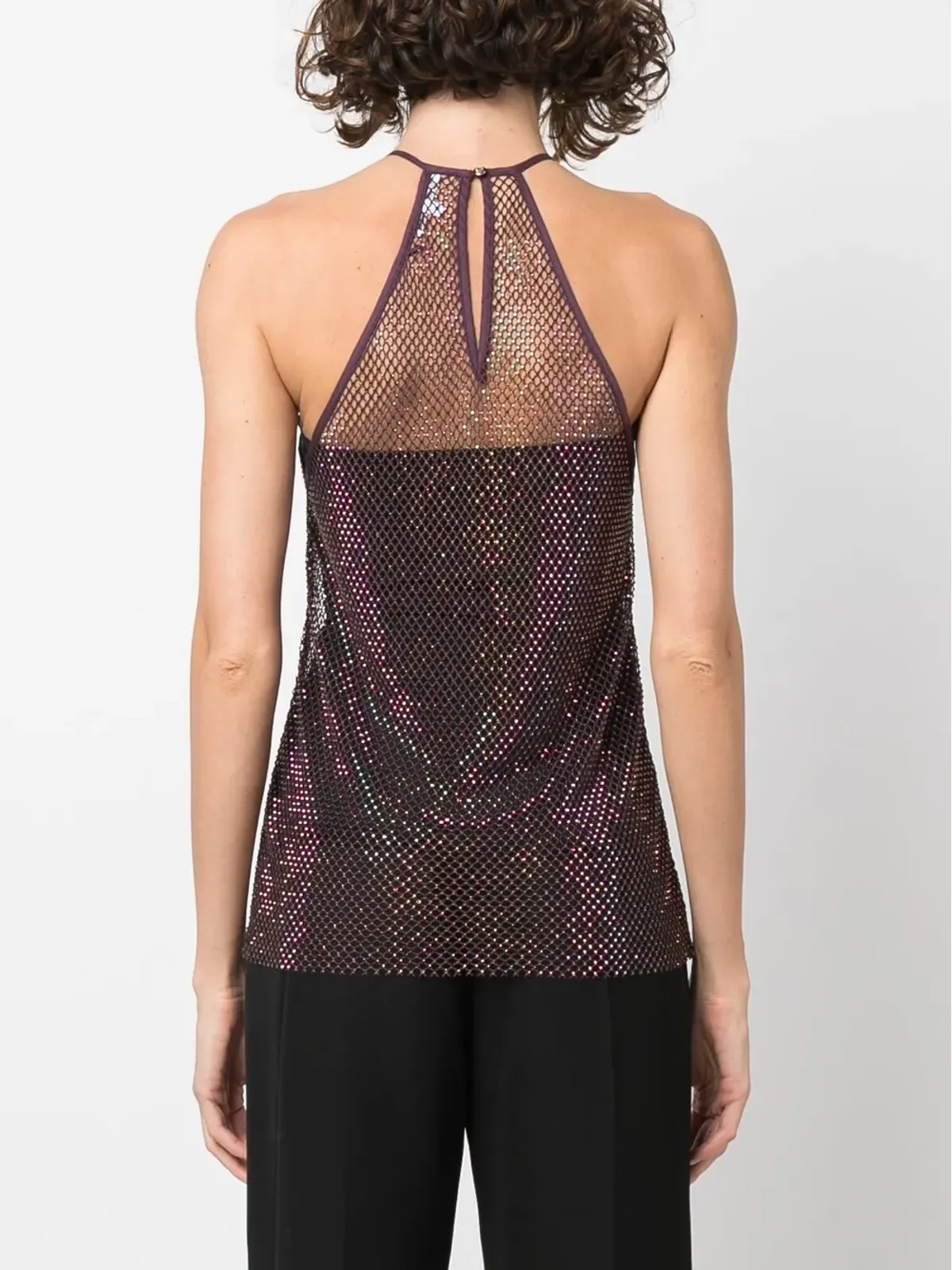 Patrizia Pepe ラインストーン付きメッシュ クルーネック トップ - 画像4
