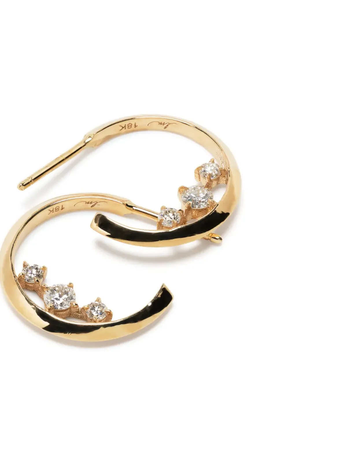 Lizzie Mandler Fine Jewelry 18金 イエローゴールド ダイヤモンド フープ ピアス - 画像3