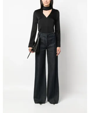 Victoria Beckham Vネック フリンジ付き サテン ブラウス - ブラック - サムネイル2