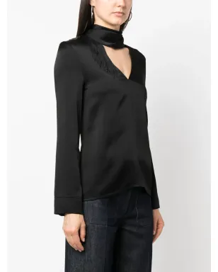 Victoria Beckham Vネック フリンジ付き サテン ブラウス - ブラック - サムネイル3