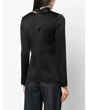Victoria Beckham Vネック フリンジ付き サテン ブラウス - ブラック - サムネイル4