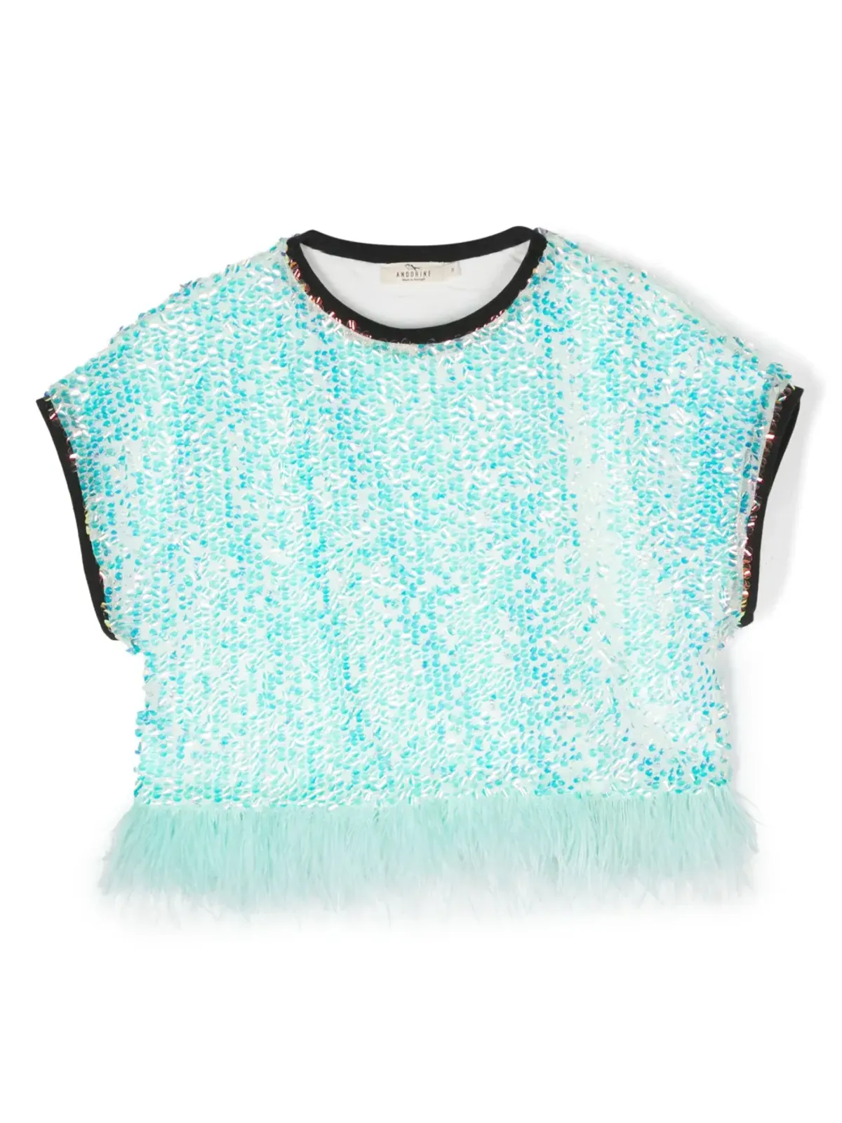 Andorine スパンコール付きクルーネックTシャツ ブルー - 画像1