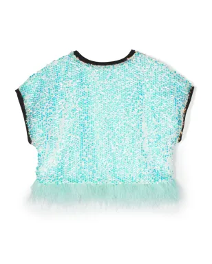 Andorine スパンコール付きクルーネックTシャツ ブルー - サムネイル2
