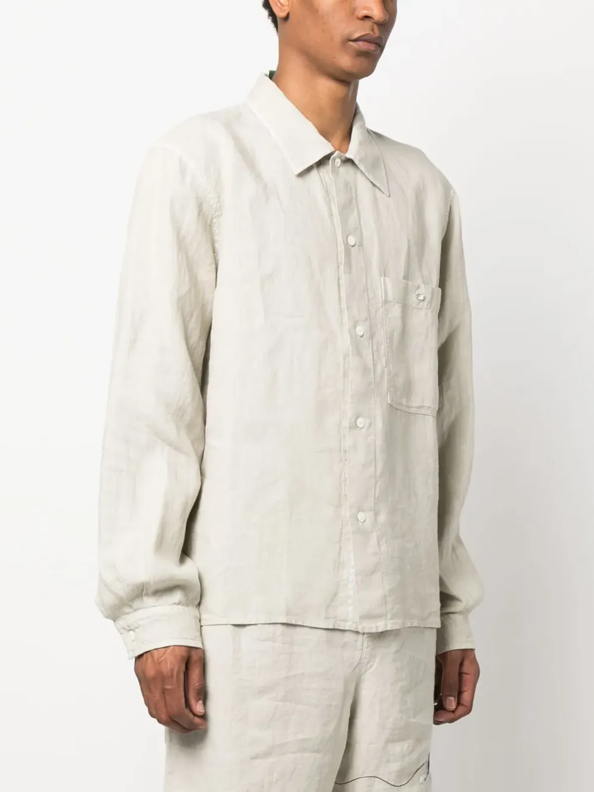 Nick Fouquet デコレーションステッチ入りリネンシャツ - 画像3