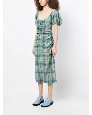 GANNI チェック柄シアサッカーミディドレス - サムネイル3