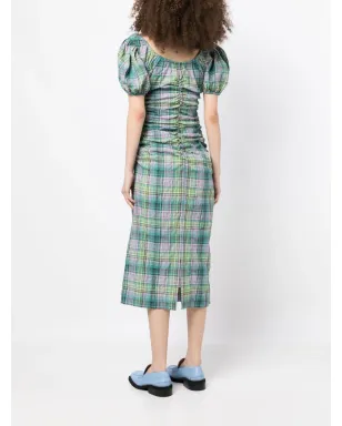 GANNI チェック柄シアサッカーミディドレス - サムネイル4