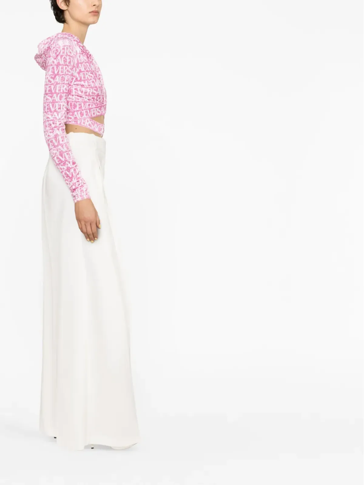 Versace Versace All-Over velvet cropped hoodie - Pink - 画像3