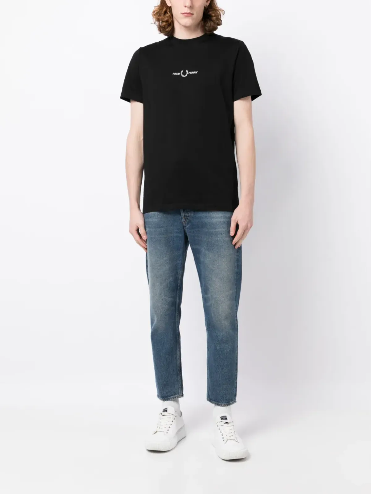 Fred Perry ロゴ刺繍入りコットンTシャツ ブラック - 画像2