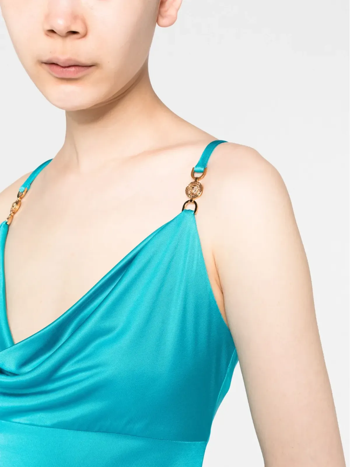 Versace ロゴプレート カウルネック ミディドレス - ブルー - 画像3