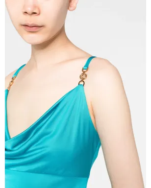 Versace ロゴプレート カウルネック ミディドレス - ブルー - サムネイル3
