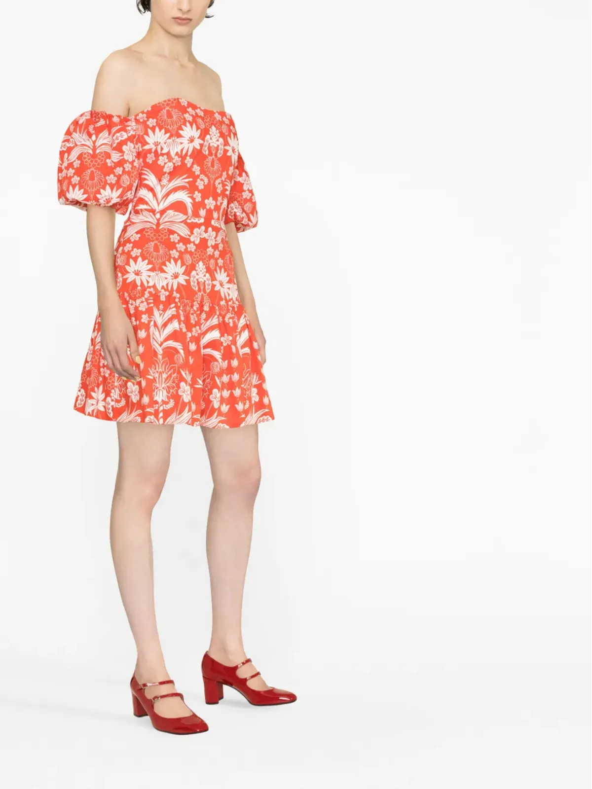 Borgo De Nor Ziggyオフショル花柄プリントドレス レッド - 画像4