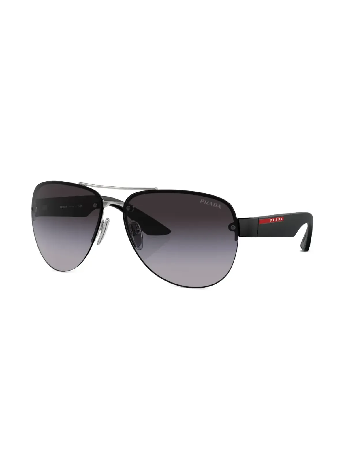 Prada Linea Rossa ロゴプリント ラウンドフレーム サングラス - シルバー - 画像3