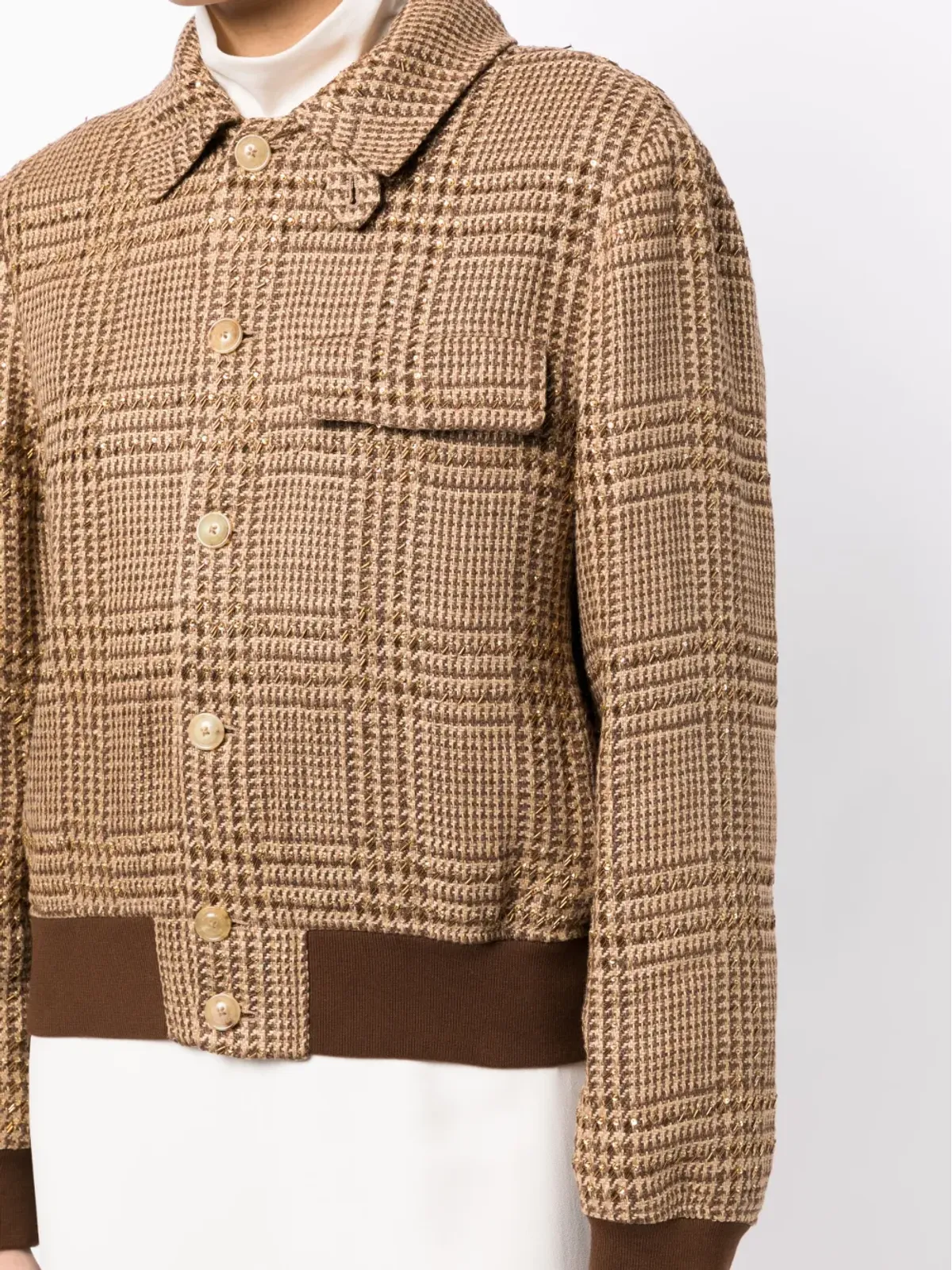 Ralph Lauren Collection ブラウンのチェック柄ボンバー ジャケット - 画像5