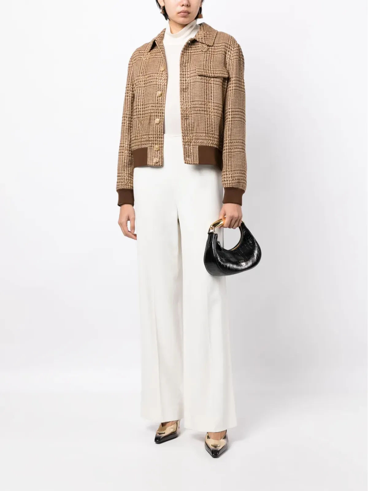 Ralph Lauren Collection ブラウンのチェック柄ボンバー ジャケット - 画像2