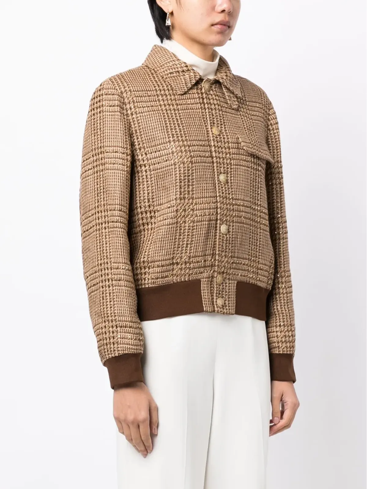 Ralph Lauren Collection ブラウンのチェック柄ボンバー ジャケット - 画像3