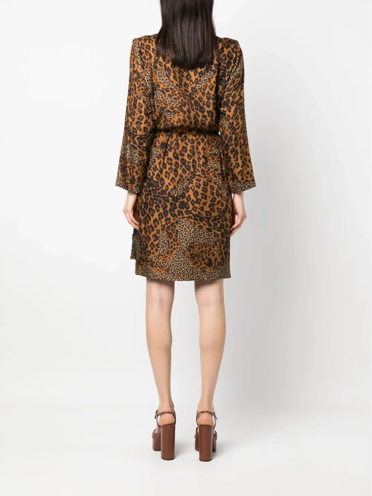 Saint Laurent Pre-Owned レオパード柄シルクドレス - ブラウン - 画像4