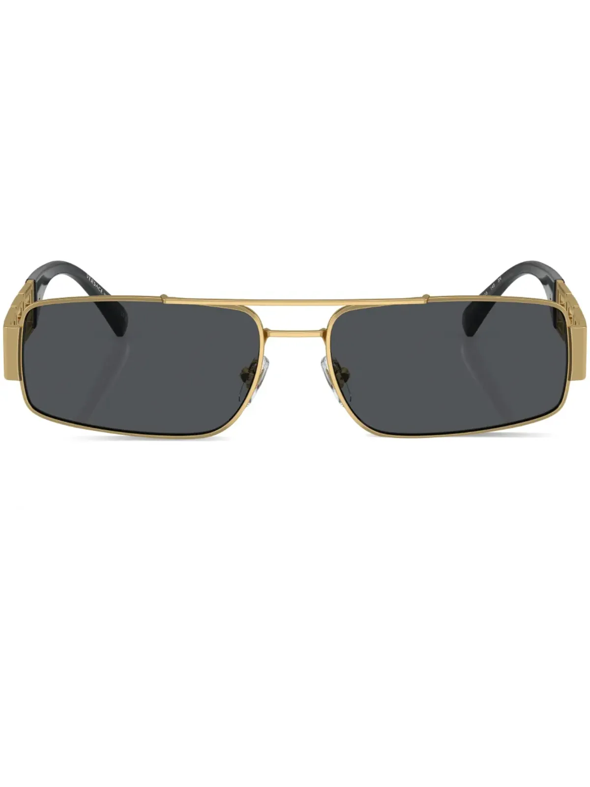 Versace Eyewear Greca-detail rectangle-frame sunglasses ゴールド - 画像1
