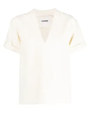Jil Sander Vネックリネンブレンド ブラウス - Neutrals - サムネイル1