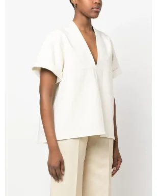 Jil Sander Vネックリネンブレンド ブラウス - Neutrals - サムネイル3