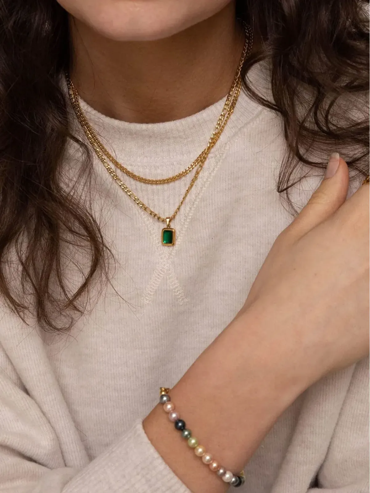 Nialaya Jewelry 虹色パールブレスレット - ゴールド - 画像3