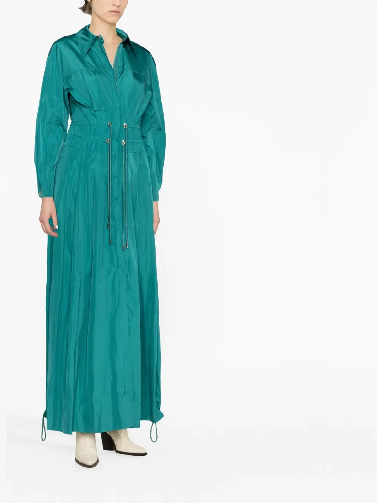Alberta Ferretti タフタ ドローストリングウエスト マキシドレス グリーン - 画像2