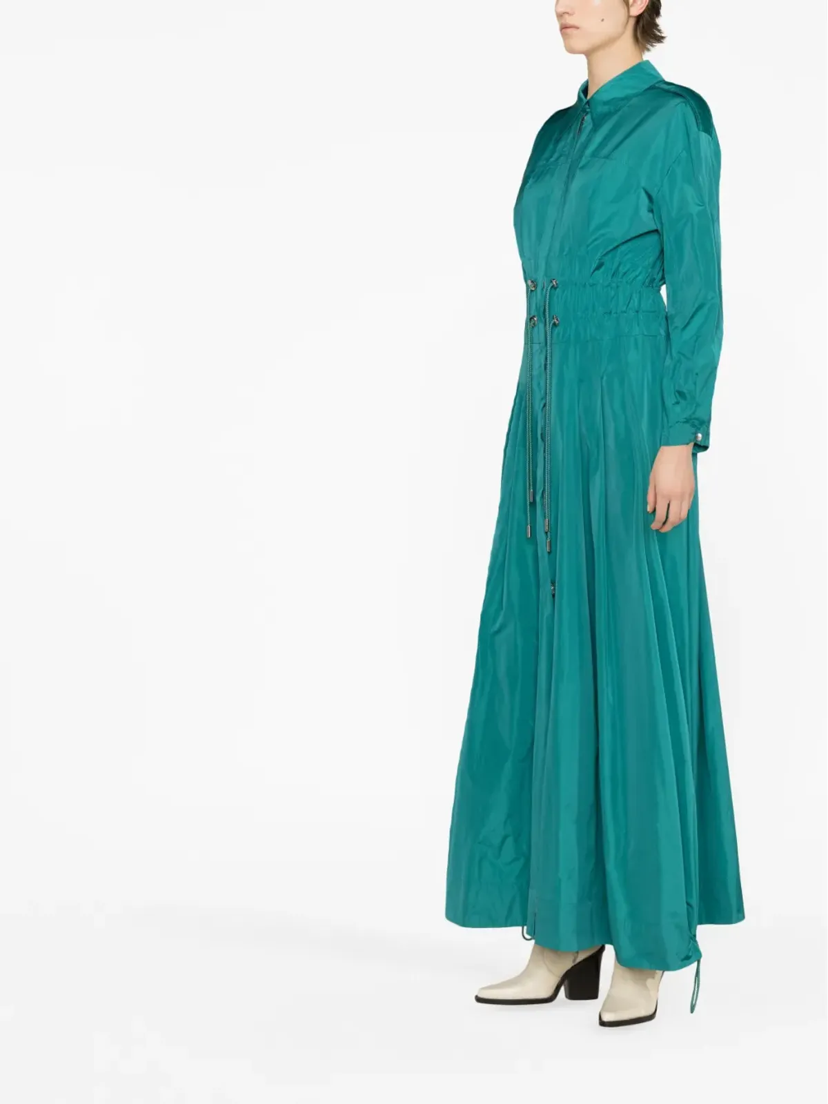 Alberta Ferretti タフタ ドローストリングウエスト マキシドレス グリーン - 画像3