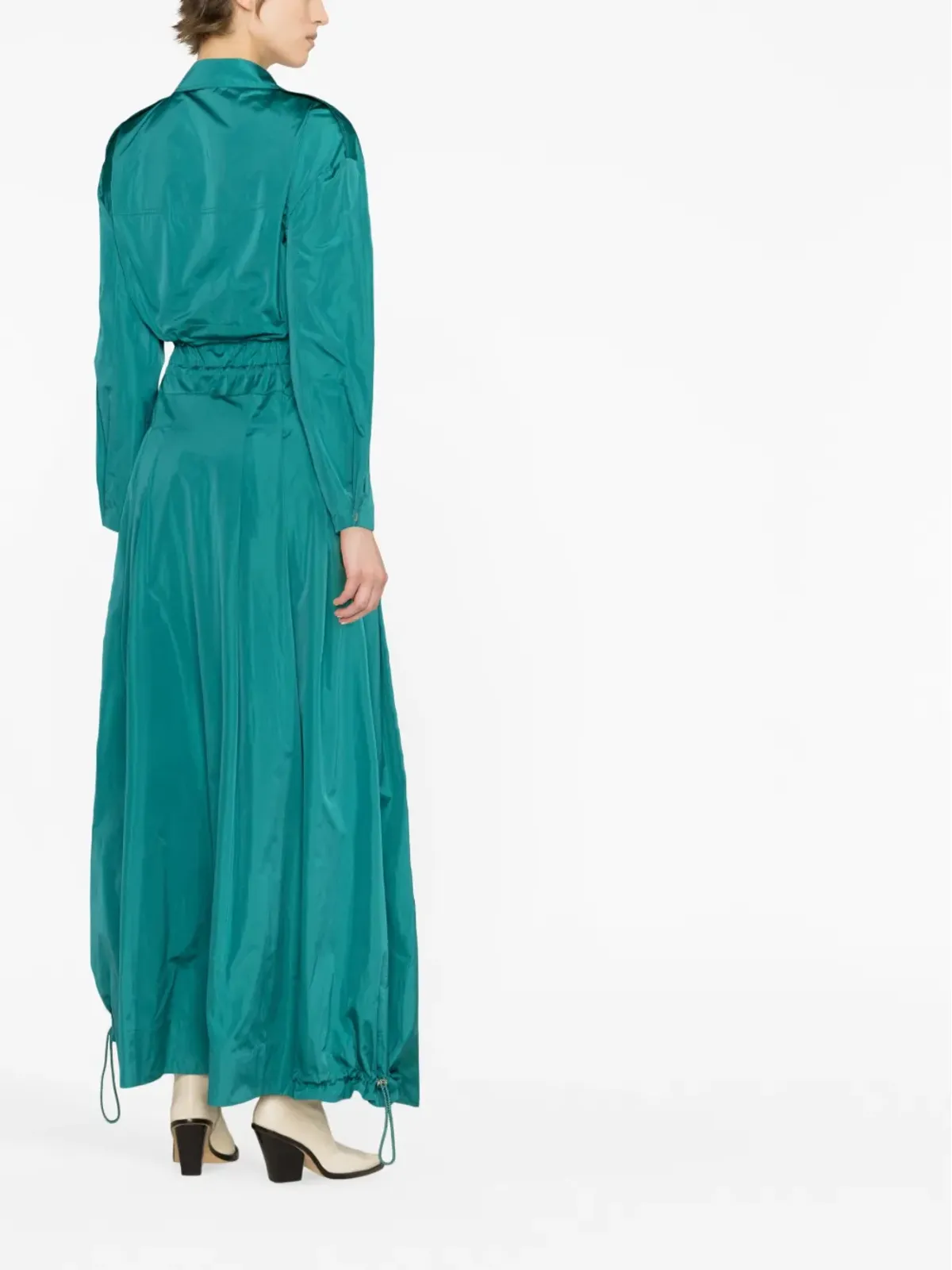 Alberta Ferretti タフタ ドローストリングウエスト マキシドレス グリーン - 画像4
