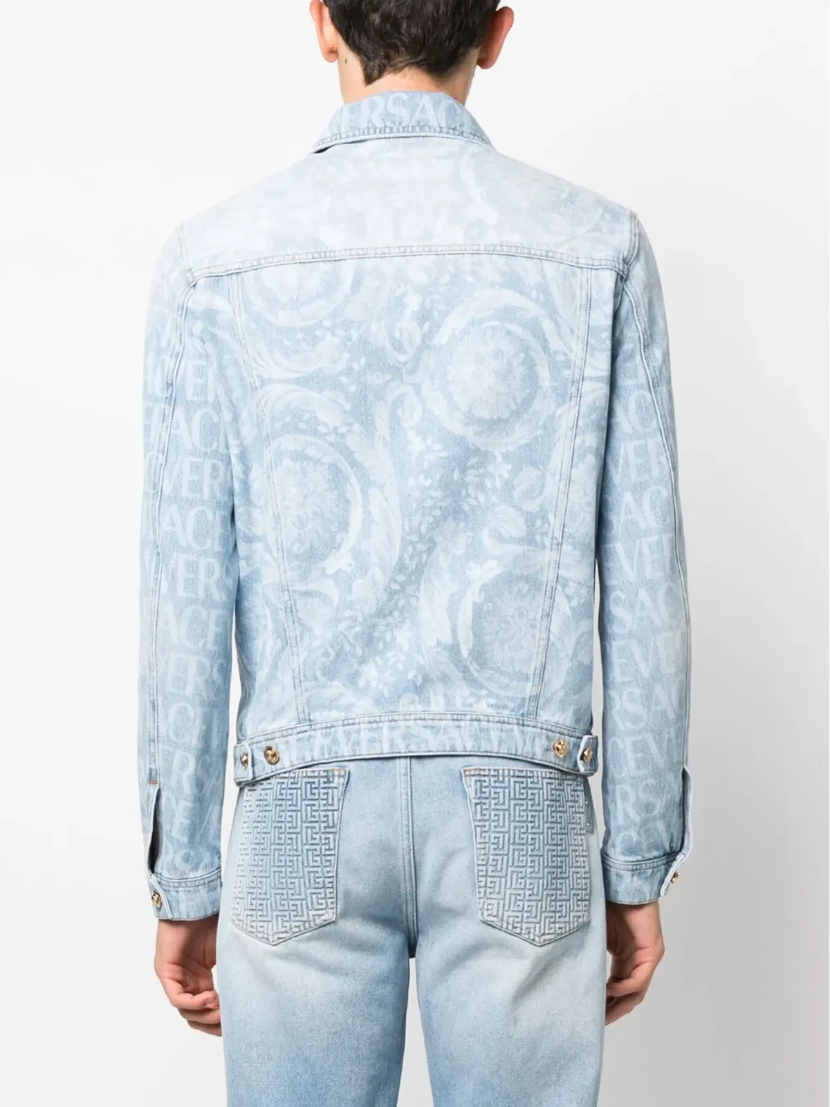 Versace 全体ロゴプリント デニムジャケット - 画像4