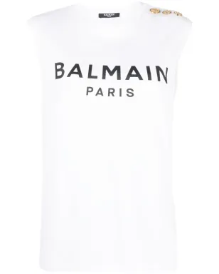 Balmain logo-print detail tank top - White - サムネイル1