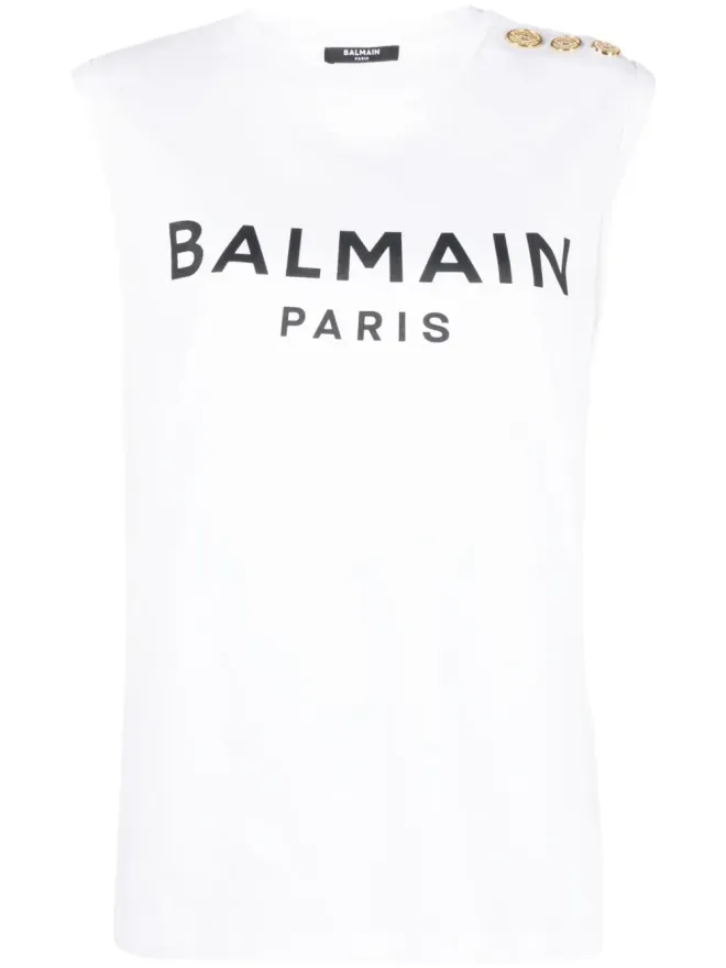 BALMAIN Balmain logo-print detail tank top - Whiteの商品画像