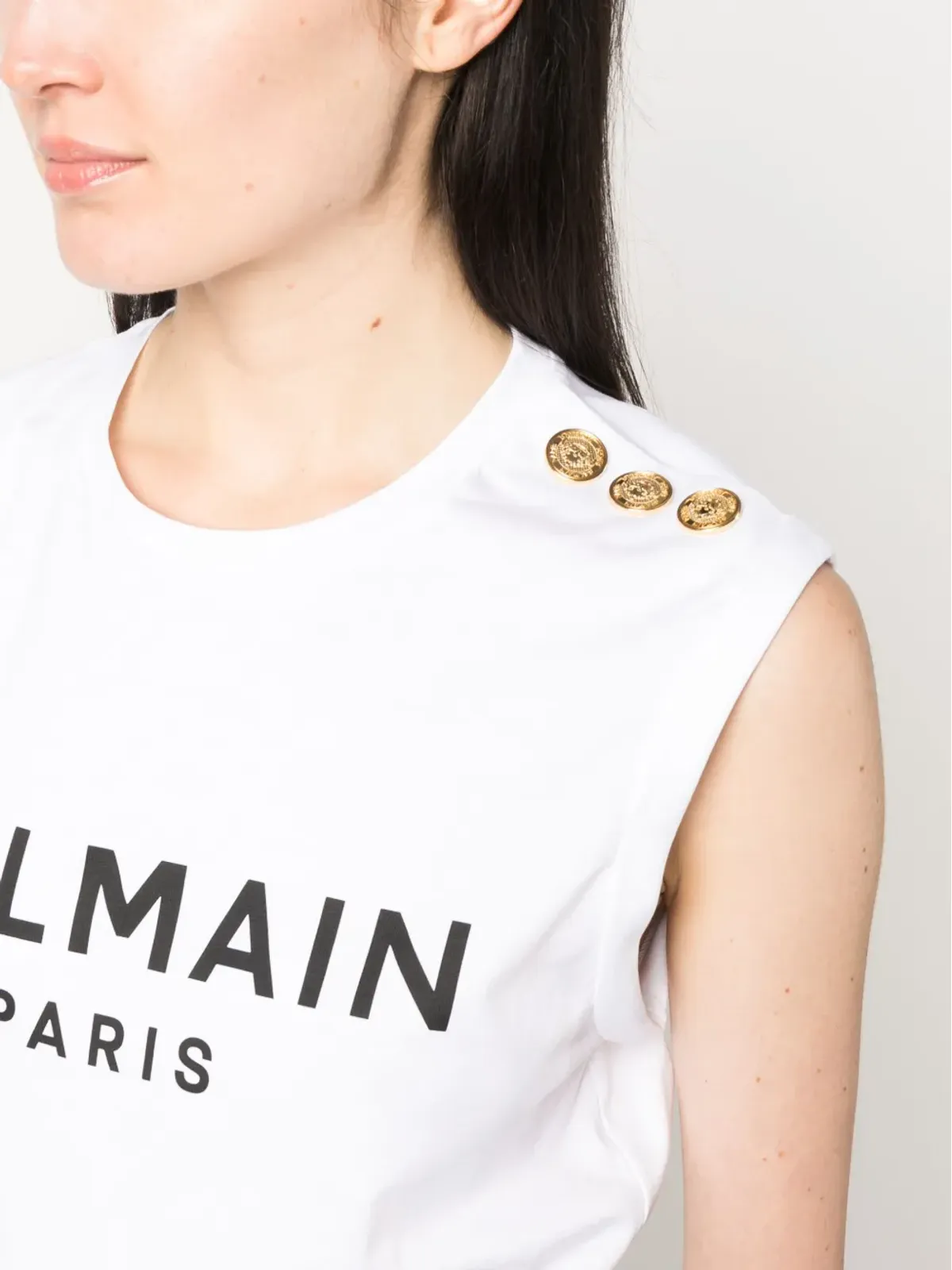 Balmain logo-print detail tank top - White - 画像5
