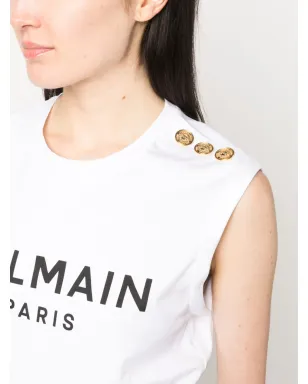 Balmain logo-print detail tank top - White - サムネイル5