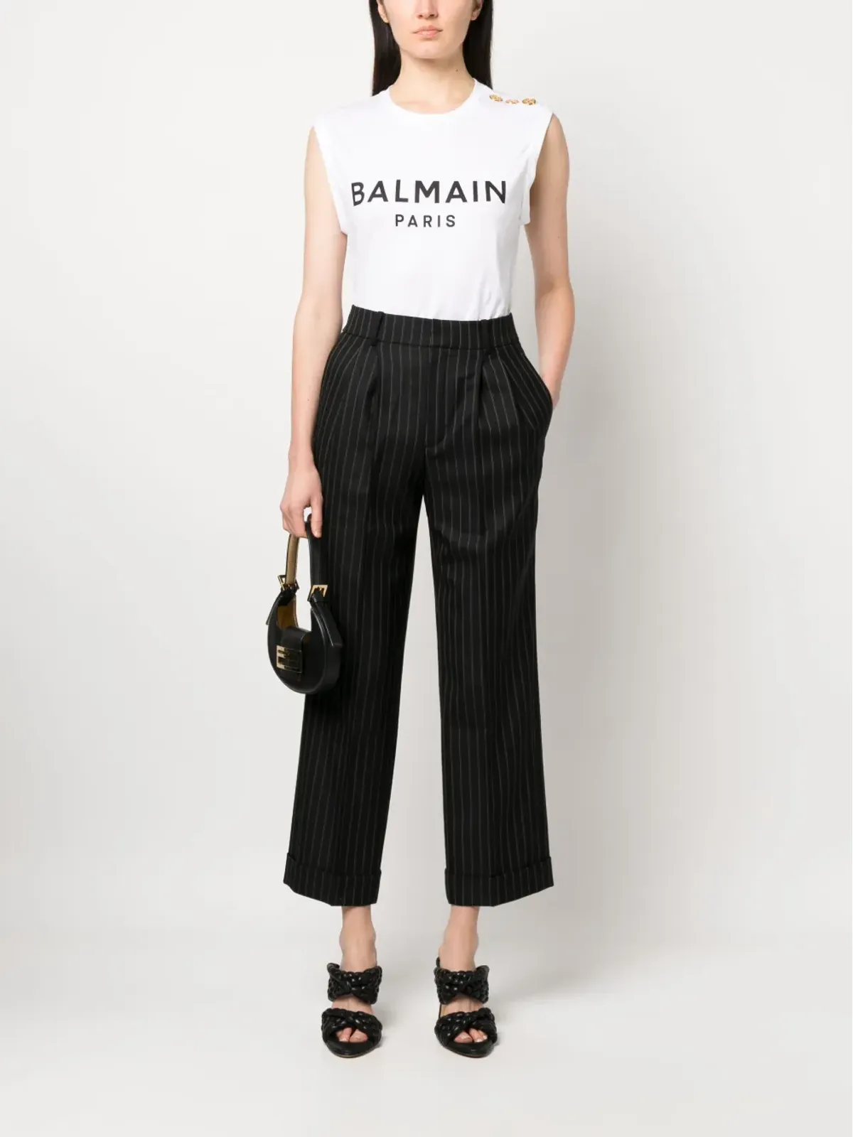 Balmain logo-print detail tank top - White - 画像2