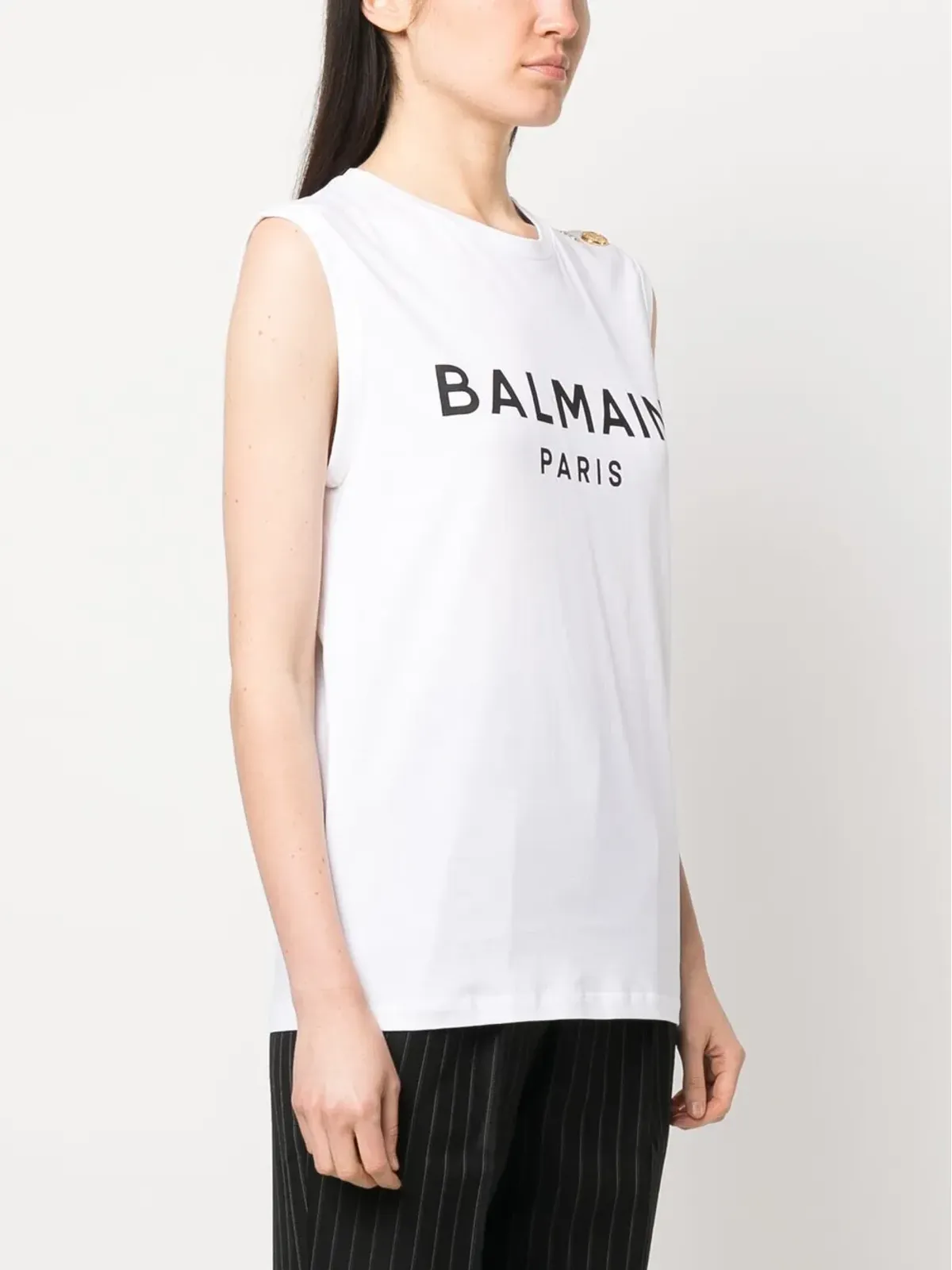 Balmain logo-print detail tank top - White - 画像3
