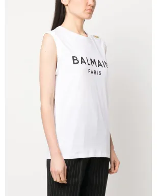 Balmain logo-print detail tank top - White - サムネイル3