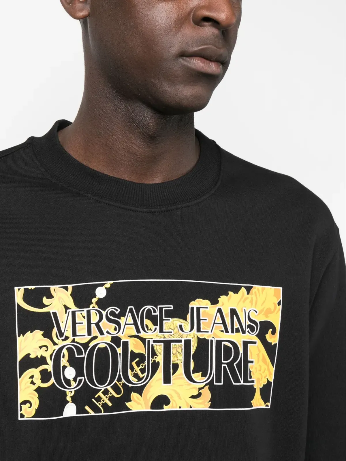 Versace Jeans Couture ロゴプリント コットン スウェットシャツ ブラック - 画像5