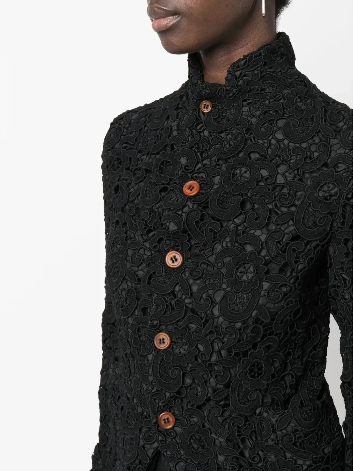 Comme Des Garçons Comme Des Garçons 花柄刺繍入りボタンアップジャケット - ブラック - 画像5