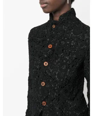 Comme Des Garçons Comme Des Garçons 花柄刺繍入りボタンアップジャケット - ブラック - サムネイル5