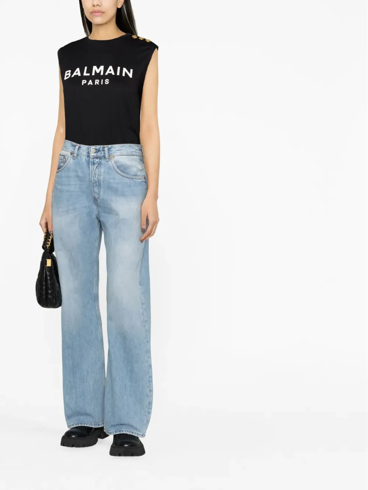 Balmain ロゴプリント ボタン装飾 トップ - 画像2