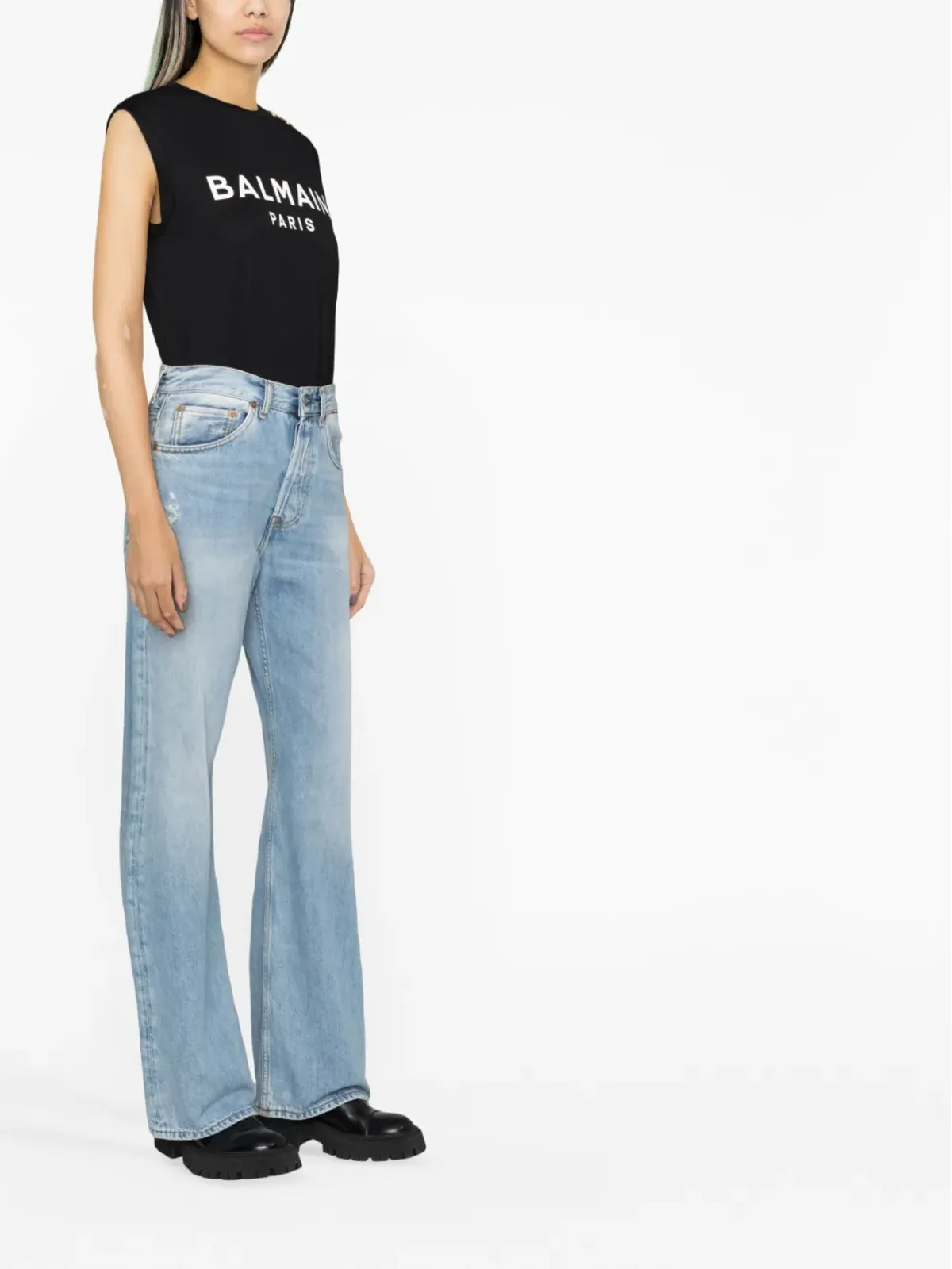Balmain ロゴプリント ボタン装飾 トップ - 画像4