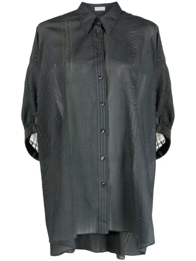 Brunello Cucinelli Brunello Cucinelli 縦ストライプ ハーフスリーブ ドレープシャツ - グレーの商品画像