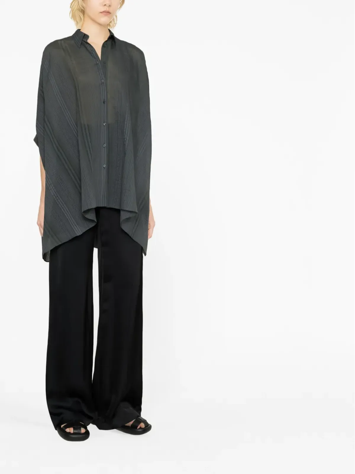 Brunello Cucinelli 縦ストライプ ハーフスリーブ ドレープシャツ - グレー - 画像2